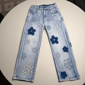 OH Jeans Womens Small Light Wash Floral Embroidered Straight Leg Jeans Y2K